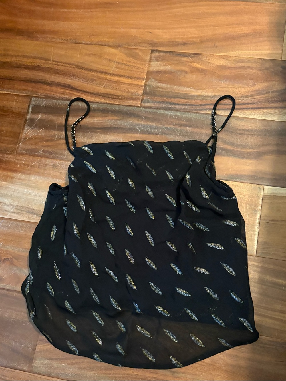 Idyllwind by Miranda Lambert Black Metallic Feather Print Cami Tank Top S (977)